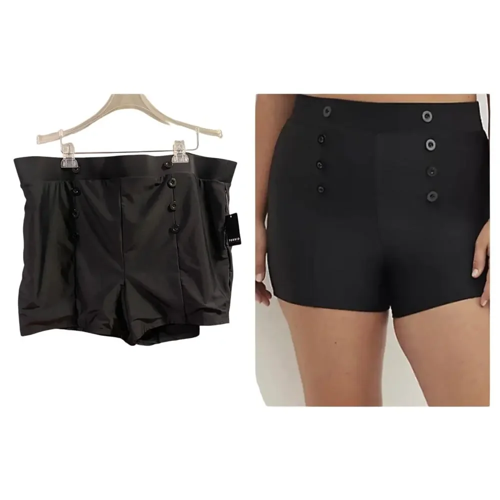 Torrid 4 (4X 26) New Retro Chic Ultra High Waist Button Detail Swim Shorts